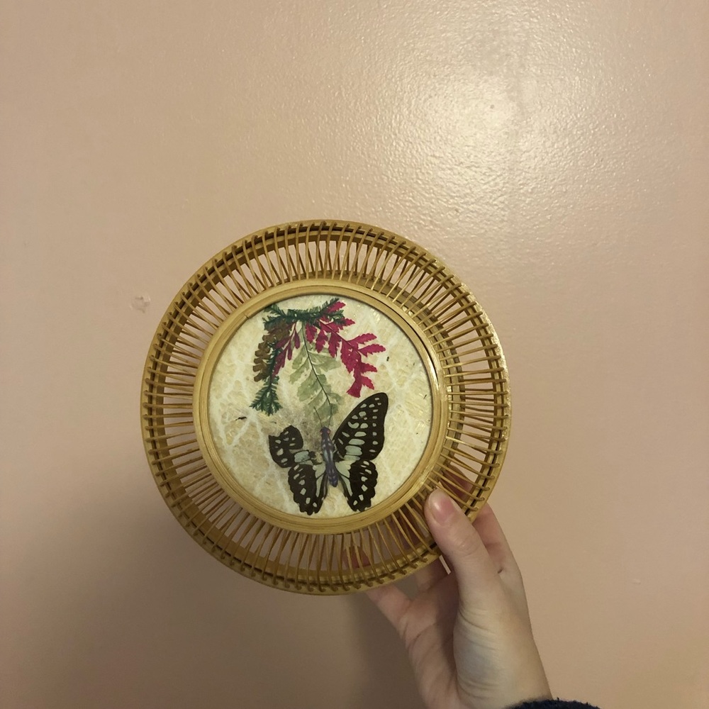 Pressed Butterfly Rattan Basket with Lid